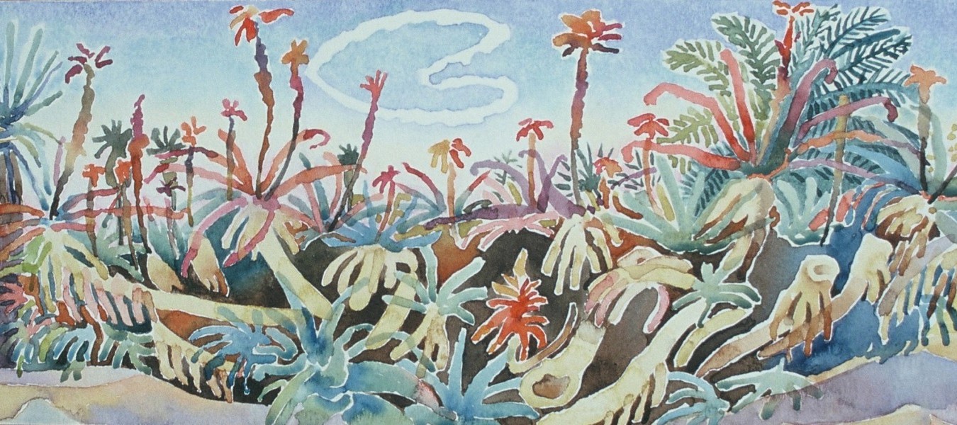 Claire Peasnall, Valentine Sky (detail), 2001, watercolour on paper, 140 x 560 mm